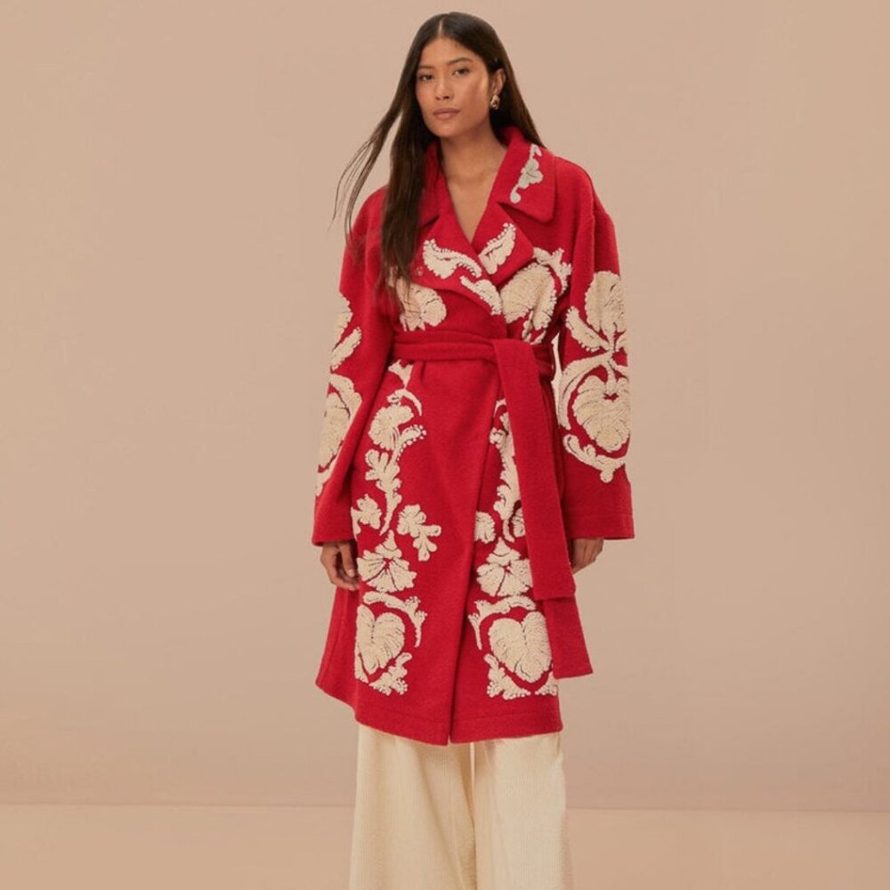 NWT Farm Rio Red Helen Fleece Coat L